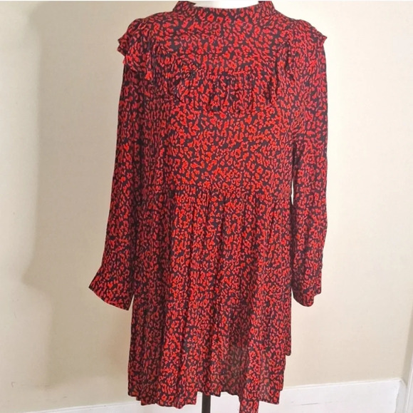 Zara blogger favorite tiered ruffled long sleeve print dress SZ L - Picture 4 of 9